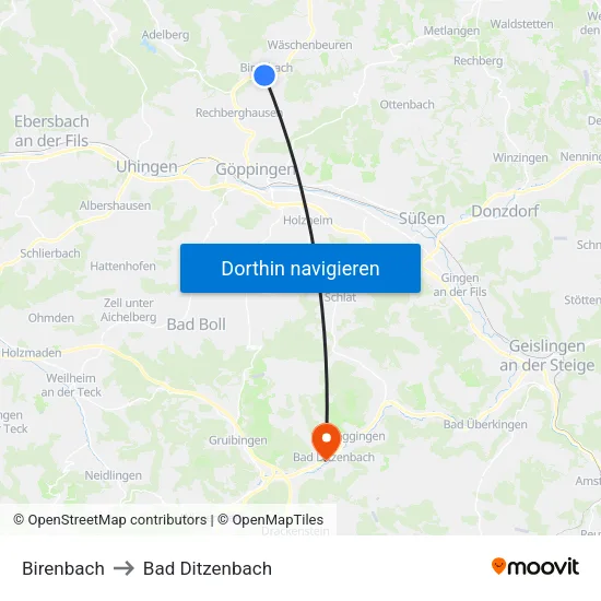 Birenbach to Bad Ditzenbach map