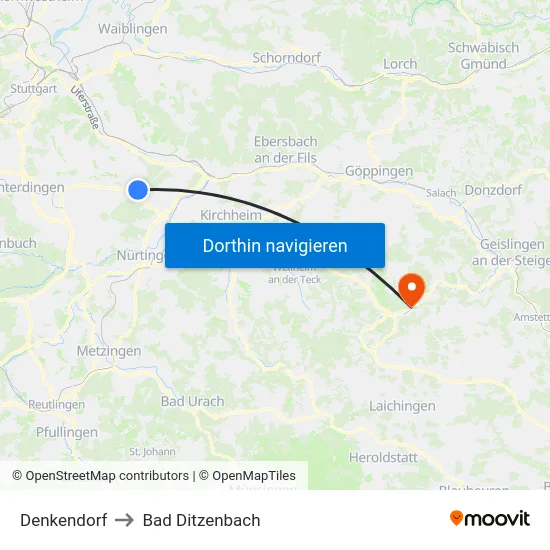 Denkendorf to Bad Ditzenbach map