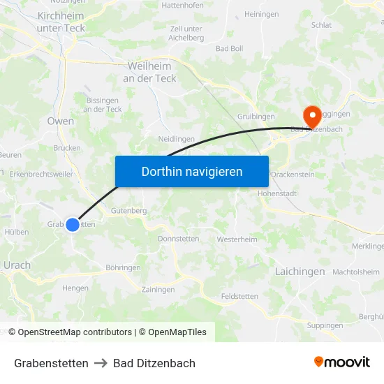 Grabenstetten to Bad Ditzenbach map