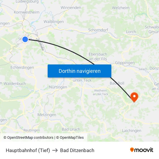 Hauptbahnhof (Tief) to Bad Ditzenbach map
