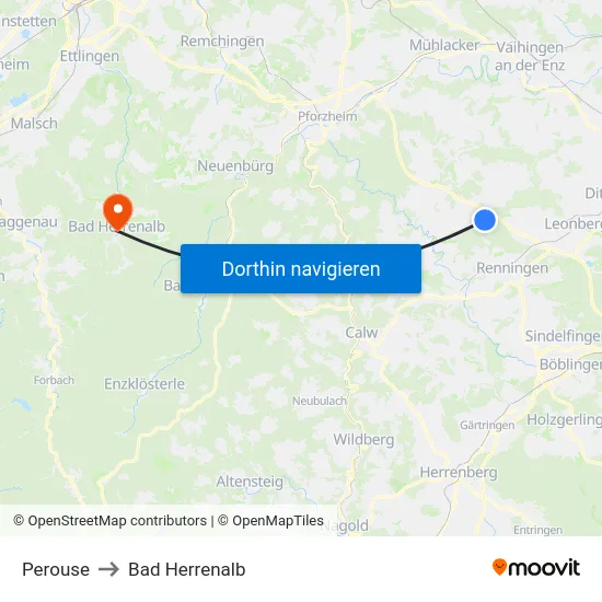 Perouse to Bad Herrenalb map