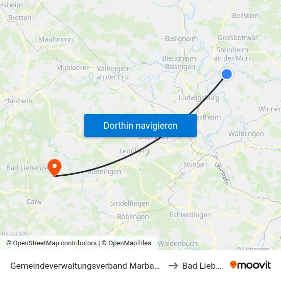 Gemeindeverwaltungsverband Marbach am Neckar to Bad Liebenzell map