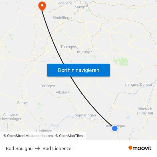 Bad Saulgau to Bad Liebenzell map