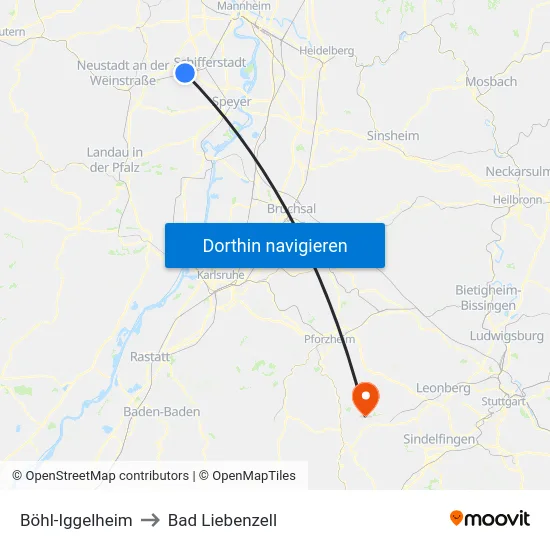 Böhl-Iggelheim to Bad Liebenzell map