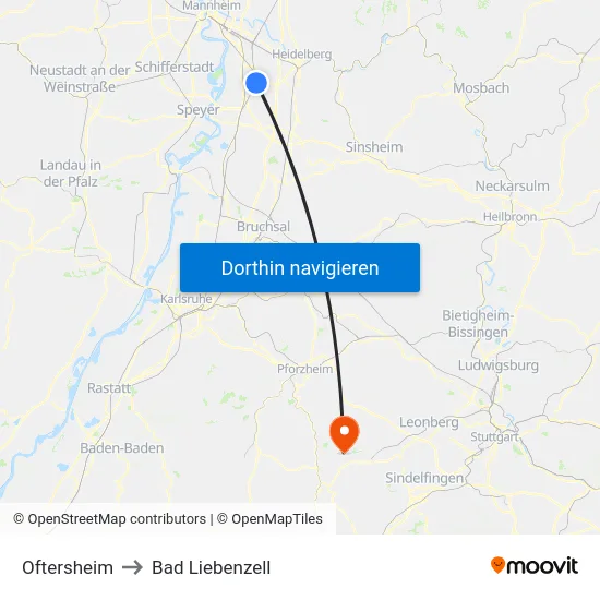 Oftersheim to Bad Liebenzell map