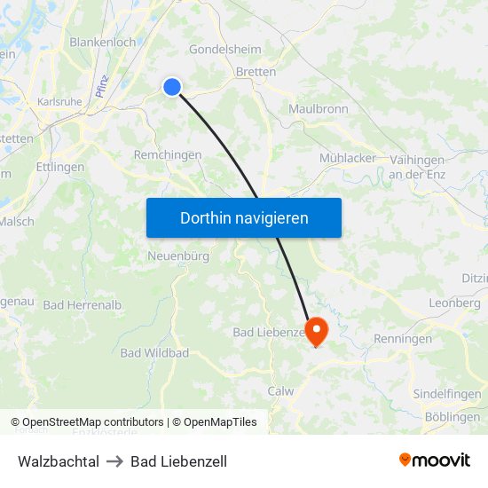 Walzbachtal to Bad Liebenzell map