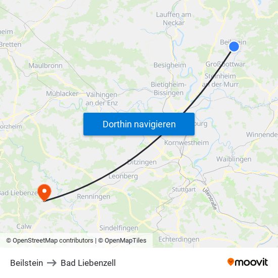 Beilstein to Bad Liebenzell map