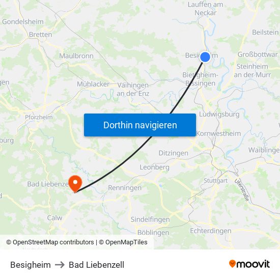 Besigheim to Bad Liebenzell map
