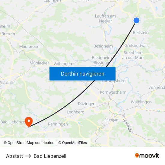 Abstatt to Bad Liebenzell map