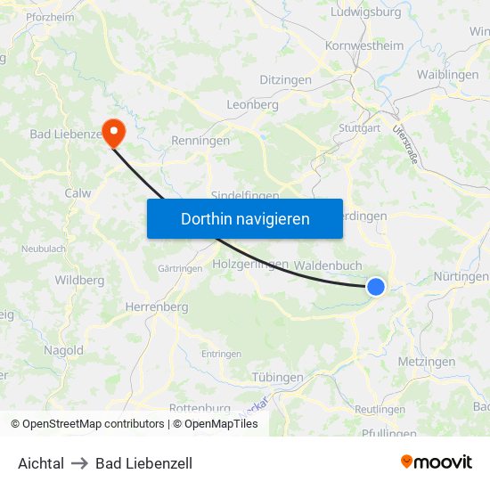 Aichtal to Bad Liebenzell map