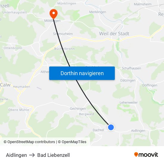 Aidlingen to Bad Liebenzell map