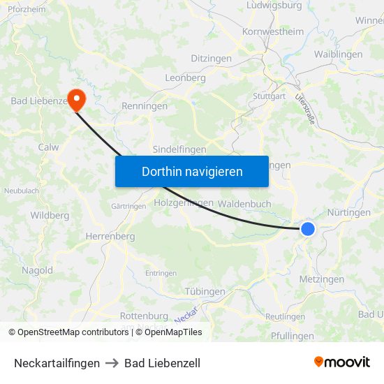 Neckartailfingen to Bad Liebenzell map