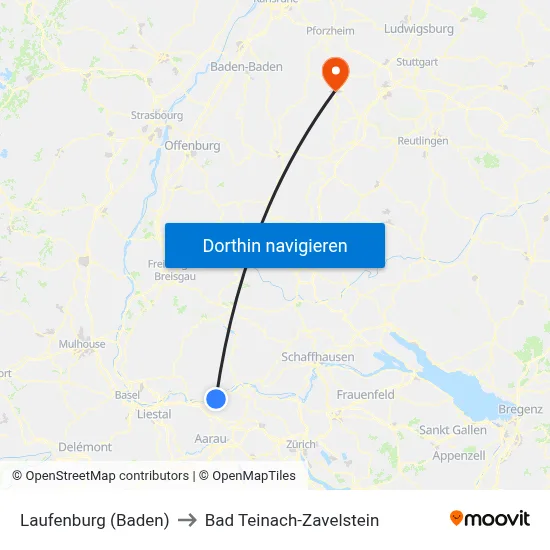 Laufenburg (Baden) to Bad Teinach-Zavelstein map