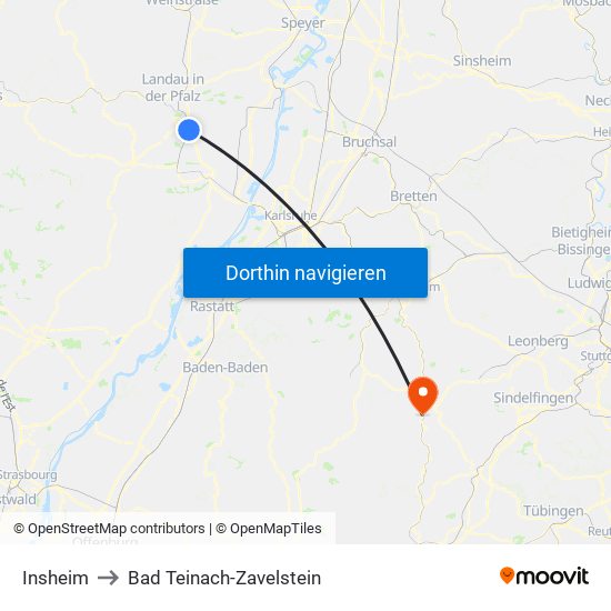 Insheim to Bad Teinach-Zavelstein map