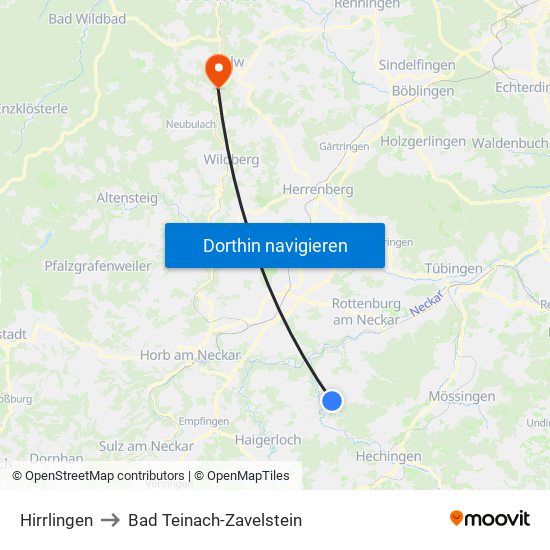 Hirrlingen to Bad Teinach-Zavelstein map