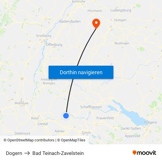 Dogern to Bad Teinach-Zavelstein map