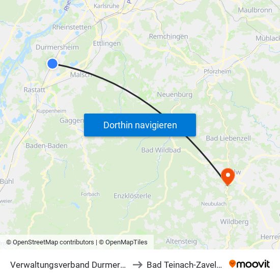 Verwaltungsverband Durmersheim to Bad Teinach-Zavelstein map