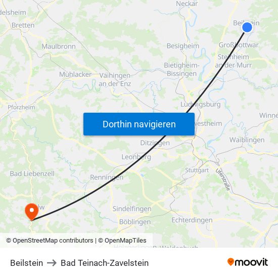 Beilstein to Bad Teinach-Zavelstein map