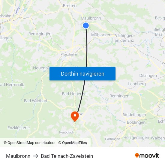 Maulbronn to Bad Teinach-Zavelstein map