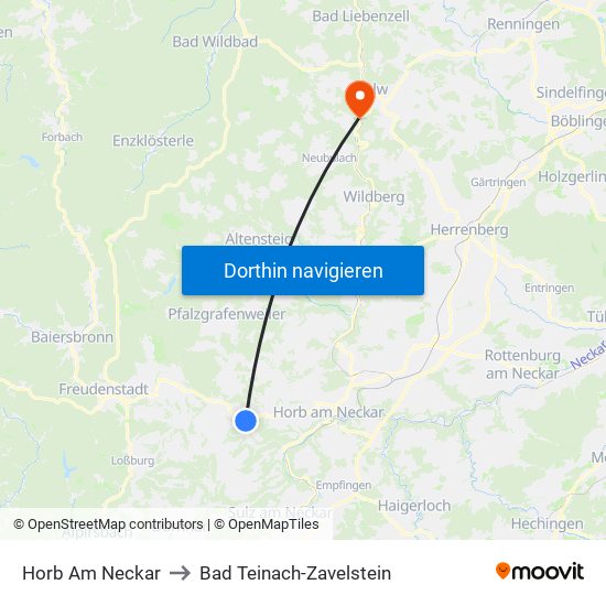 Horb Am Neckar to Bad Teinach-Zavelstein map