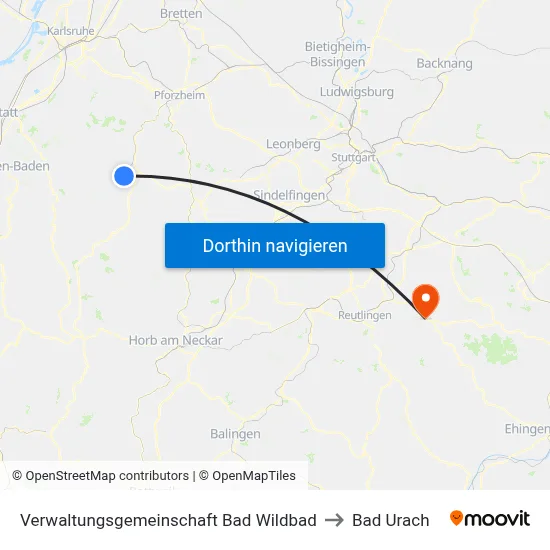 Verwaltungsgemeinschaft Bad Wildbad to Bad Urach map