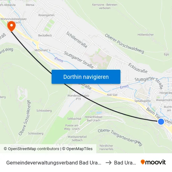 Gemeindeverwaltungsverband Bad Urach to Bad Urach map