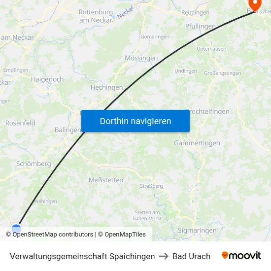Verwaltungsgemeinschaft Spaichingen to Bad Urach map