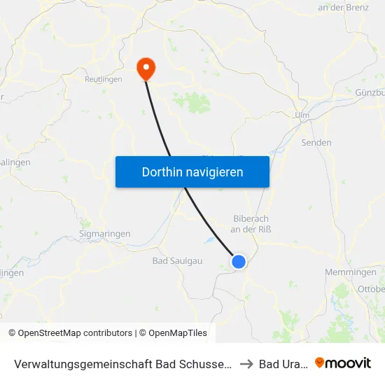 Verwaltungsgemeinschaft Bad Schussenried to Bad Urach map