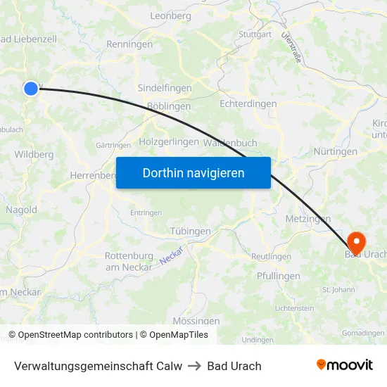 Verwaltungsgemeinschaft Calw to Bad Urach map