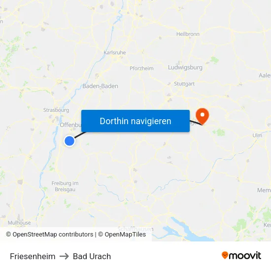 Friesenheim to Bad Urach map