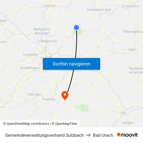Gemeindeverwaltungsverband Sulzbach to Bad Urach map
