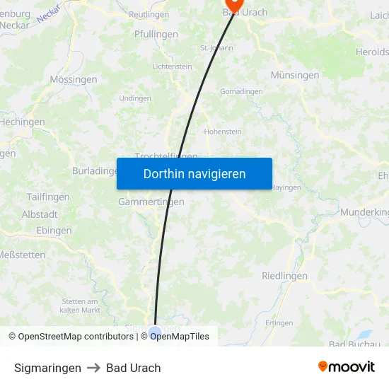 Sigmaringen to Bad Urach map