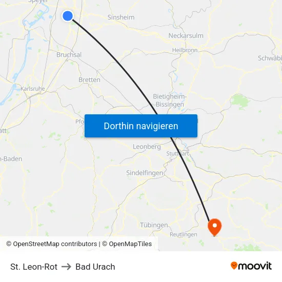 St. Leon-Rot to Bad Urach map