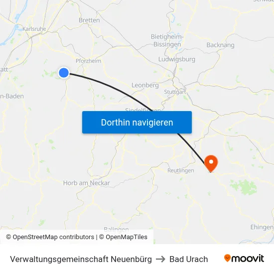 Verwaltungsgemeinschaft Neuenbürg to Bad Urach map