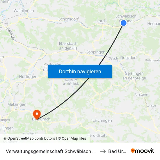 Verwaltungsgemeinschaft Schwäbisch Gmünd to Bad Urach map