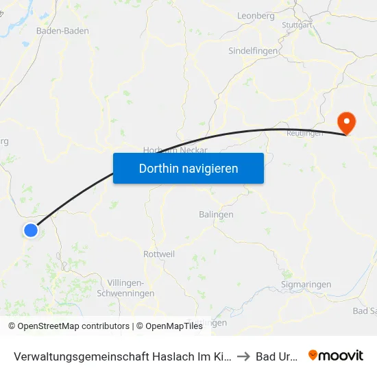 Verwaltungsgemeinschaft Haslach Im Kinzigtal to Bad Urach map