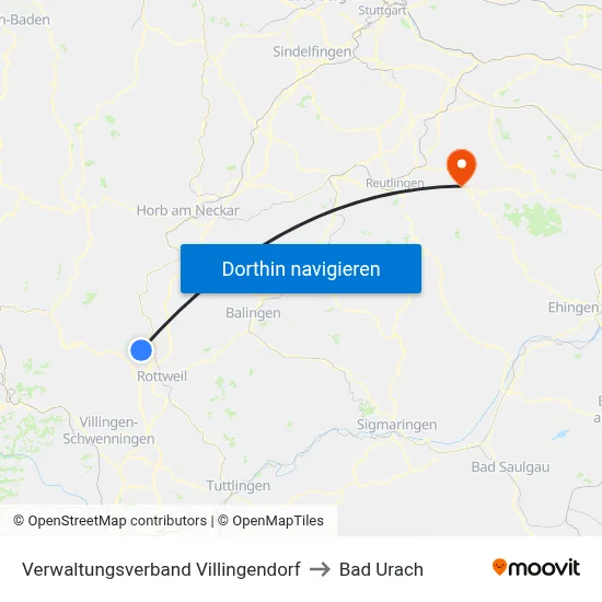 Verwaltungsverband Villingendorf to Bad Urach map
