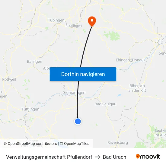 Verwaltungsgemeinschaft Pfullendorf to Bad Urach map