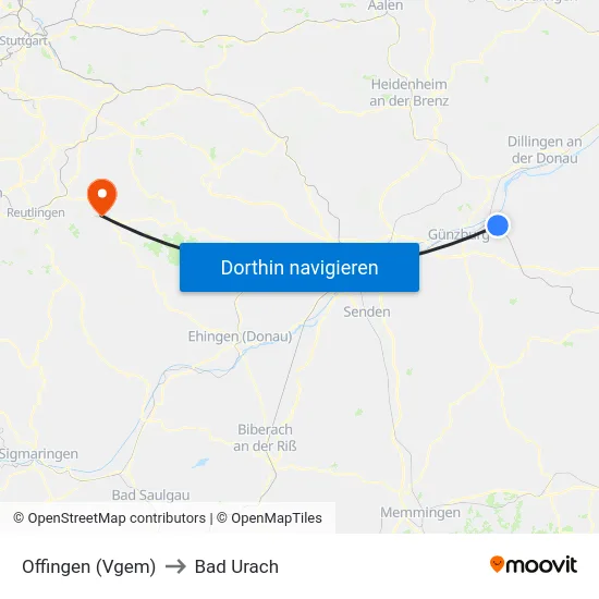 Offingen (Vgem) to Bad Urach map