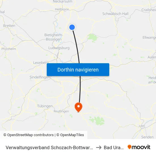 Verwaltungsverband Schozach-Bottwartal to Bad Urach map