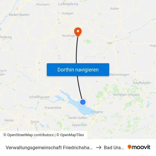 Verwaltungsgemeinschaft Friedrichshafen to Bad Urach map