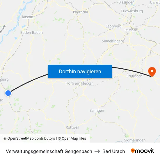 Verwaltungsgemeinschaft Gengenbach to Bad Urach map