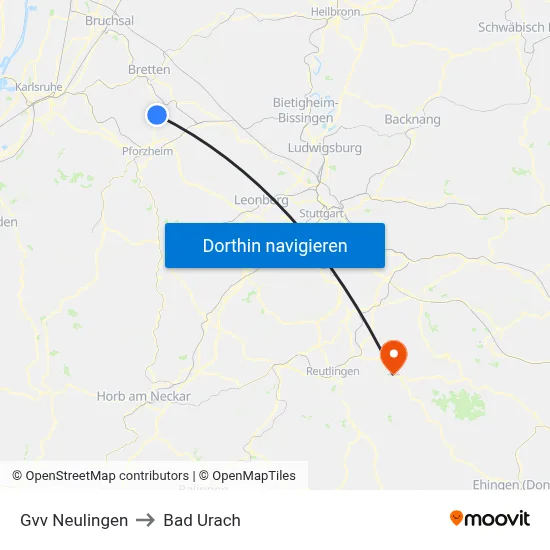 Gvv Neulingen to Bad Urach map