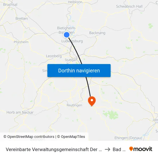 Vereinbarte Verwaltungsgemeinschaft Der Stadt Bietigheim-Bissingen to Bad Urach map