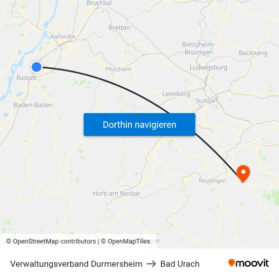 Verwaltungsverband Durmersheim to Bad Urach map