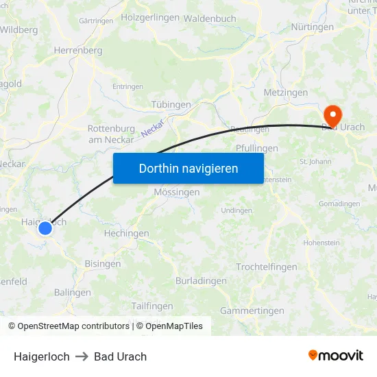 Haigerloch to Bad Urach map