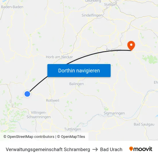 Verwaltungsgemeinschaft Schramberg to Bad Urach map