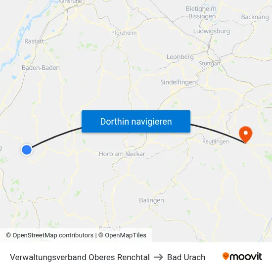 Verwaltungsverband Oberes Renchtal to Bad Urach map