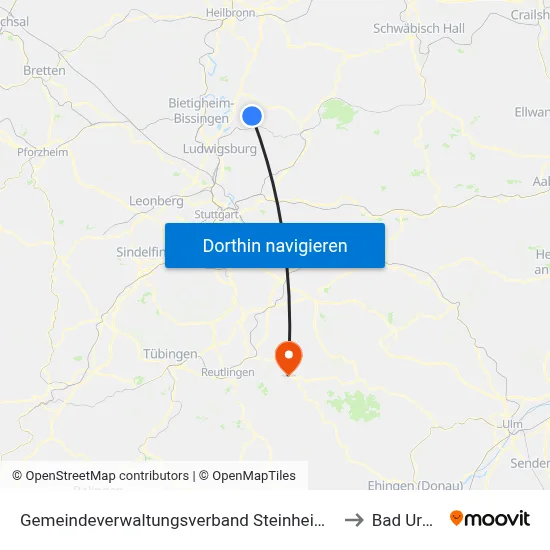 Gemeindeverwaltungsverband Steinheim-Murr to Bad Urach map