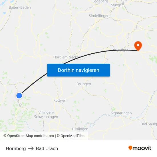 Hornberg to Bad Urach map